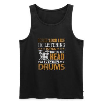 Dans ma tête je joue ma batterie cadeau t-shirt - Débardeur bio Premium Homme - noir - Devant - Michal (187cm)
