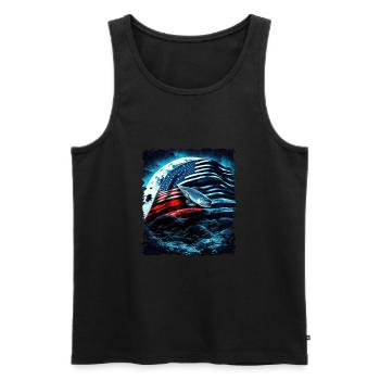 L’Amérique pêche sous la Lune avec le drapeau américain - Débardeur bio Premium Homme - noir - Devant - Michal (187cm)