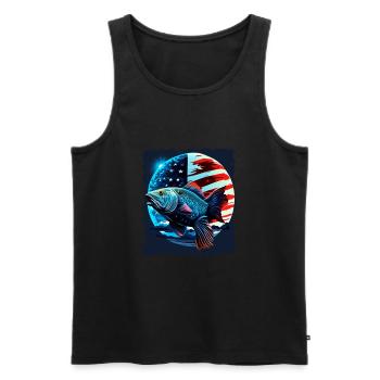 L’Amérique pêche sous la Lune avec le drapeau américain - Débardeur bio Premium Homme - noir - Devant - Michal (187cm)