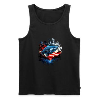 L’Amérique pêche sous la Lune avec le drapeau américain - Débardeur bio Premium Homme - noir - Devant - Michal (187cm)