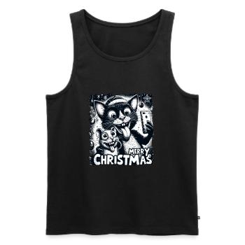 Chat et souris Selfie Joyeux Noël Drôle - Débardeur bio Premium Homme - noir - Devant - AI Model Male 178 light (178cm)