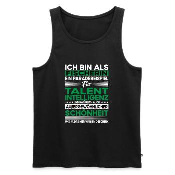 Fischerin Bescheiden - Lustiger Spruch - Männer Premium Bio Tank Top - Schwarz - Vorne - Michal (187cm)