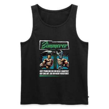 Zimmerer Beruf mit lustigen Spruch - Männer Premium Bio Tank Top - Schwarz - Vorne - Michal (187cm)