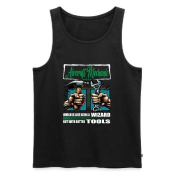 Aircraft mechanic profession saying worker - Men's Premium Organic Tank Top - black - Front - AI Model Male 178 light (178cm)