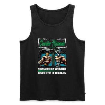 Elevator mechanic profession saying worker - Men's Premium Organic Tank Top - black - Front - AI Model Male 178 light (178cm)