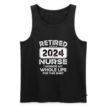 Infirmière retraitée 2024 - Débardeur bio Premium Homme - noir - Devant - AI Model Male 178 light (178cm)