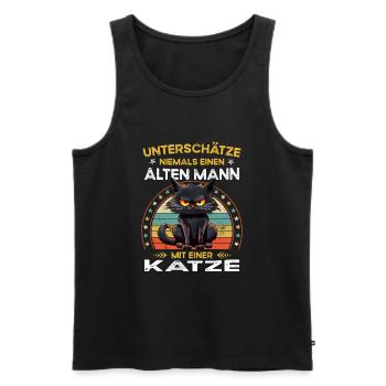 Never underestimate old man with a cat - Men's Premium Organic Tank Top - black - Front - AI Model Male 178 light (178cm)