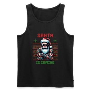 Père Noël tatoué encré Noël - Débardeur bio Premium Homme - noir - Devant - Michal (187cm)