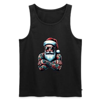 Père Noël tatoué encré Noël - Débardeur bio Premium Homme - noir - Devant - Michal (187cm)