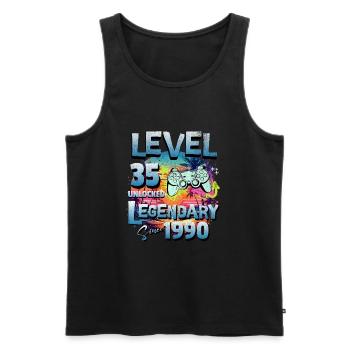 Niveau 35 Débloqué depuis 1982 Anniversaire - Débardeur bio Premium Homme - noir - Devant - AI Model Male 178 light (178cm)