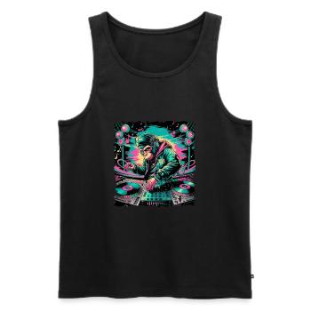 Dj Rave Festival cooler Affe mit Kopfhörer Party - Männer Premium Bio Tank Top - Schwarz - Vorne - AI Model Male 178 light (178cm)