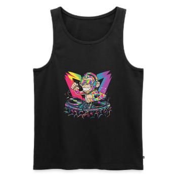 Dj Rave Festival cooler Affe mit Kopfhörer Party - Männer Premium Bio Tank Top - Schwarz - Vorne - AI Model Male 178 light (178cm)