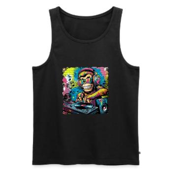 Dj Rave Festival cooler Affe mit Kopfhörer Party - Männer Premium Bio Tank Top - Schwarz - Vorne - Michal (187cm)