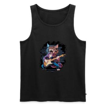 Rock and Roll Cat Guitarist for men-women & kids - Männer Premium Bio Tank Top - Schwarz - Vorne - Michal (187cm)
