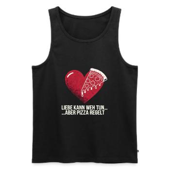 Liebe tut weh Trennung Valentinstag Pizza regelt - Männer Premium Bio Tank Top - Schwarz - Vorne - Michal (187cm)