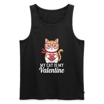 Célibataire & Chat Saint-Valentin Mon chat est mon valentin - Débardeur bio Premium Homme - noir - Devant - Michal (187cm)