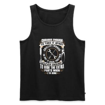 Neugierig genug, um es geschickt genug auseinander zu nehmen - Männer Premium Bio Tank Top - Schwarz - Vorne - Michal (187cm)