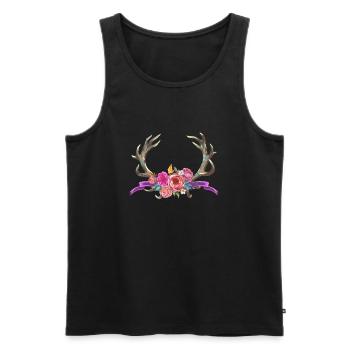 Bouquet de bois de fleurs cadeau Cerf bouquet Bavière - Débardeur bio Premium Homme - noir - Devant - Michal (187cm)