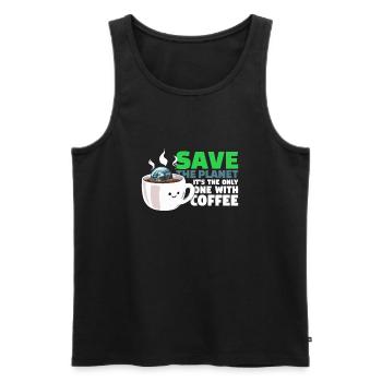 Save The Planet - It's The Only One With Coffee - Männer Premium Bio Tank Top - Schwarz - Vorne - Michal (187cm)