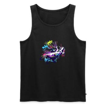 Tyrannosaure Rex arc-en-ciel - Débardeur bio Premium Homme - noir - Devant - Michal (187cm)