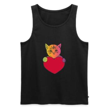 Colorful cat hugging a heart - Tabby Cat Stripes - Men's Premium Organic Tank Top - black - Front - AI Model Male 178 light (178cm)