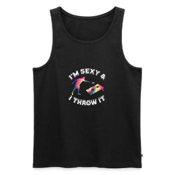 Lustig, ich bin sexy & ich werfe es Shooting Throwing - - Männer Premium Bio Tank Top - Schwarz - Vorne - Michal (187cm)