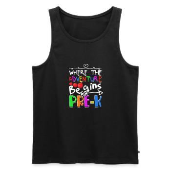 Where the adventure begins pre k - Kids Daycare - Men's Premium Organic Tank Top - black - Front - AI Model Male 178 light (178cm)