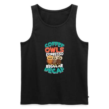Coffee Owls Espresso Décaféiné régulier - Café décaféiné - Débardeur bio Premium Homme - noir - Devant - AI Model Male 178 light (178cm)