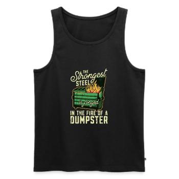 Der stärkste Stahl wird im Feuer geschmiedet - Arbeit - Männer Premium Bio Tank Top - Schwarz - Vorne - AI Model Male 178 light (178cm)