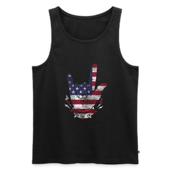 Vintage love rock hand USA flag America Horns band - Débardeur bio Premium Homme - noir - Devant - Michal (187cm)