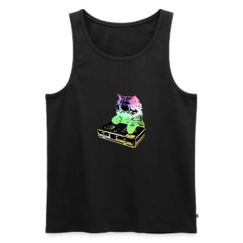 Rainbow DJ Cat - Scratchen - Männer Premium Bio Tank Top - Schwarz - Vorne - AI Model Male 178 light (178cm)