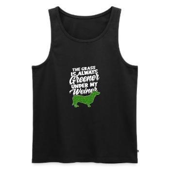 L’herbe est toujours plus verte sous mon weiner - animal de compagnie - Débardeur bio Premium Homme - noir - Devant - AI Model Male 178 light (178cm)
