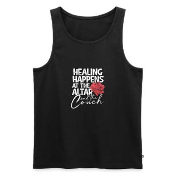 Heilung geschieht am Altar und auf der Couch - - Männer Premium Bio Tank Top - Schwarz - Vorne - AI Model Male 178 light (178cm)