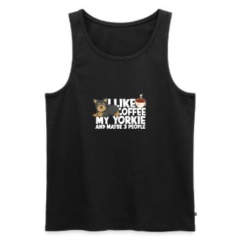 J’aime le café mon yorkie et peut-être 3 personnes - - Débardeur bio Premium Homme - noir - Devant - AI Model Male 178 light (178cm)