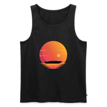 Großes Motorboot-sonnenuntergang-shirt - Männer Premium Bio Tank Top - Schwarz - Vorne - Michal (187cm)