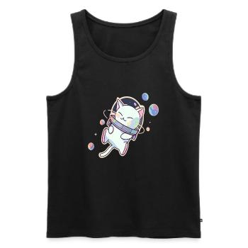Cute Trippy Astronaut Cat Psychedelic Cosmos Rave - Men's Premium Organic Tank Top - black - Front - AI Model Male 178 light (178cm)