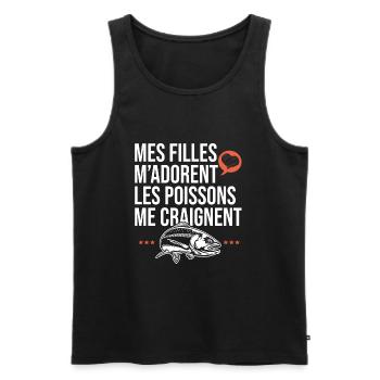 mes filles m adorent les poissons papa pêcheur - Débardeur bio Premium Homme - noir - Devant - Michal (187cm)