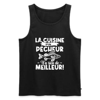 La cuisine d'un pêcheur, Humour cadeau pêcheur - Débardeur bio Premium Homme - noir - Devant - Michal (187cm)