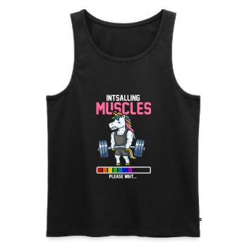 Musculation T-shirt haltérophilie Licorne - Débardeur bio Premium Homme - noir - Devant - Michal (187cm)