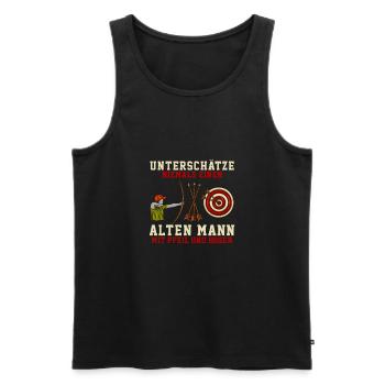 Unterschätze niemals einen Mann mit Pfeil & Bogen - Männer Premium Bio Tank Top - Schwarz - Vorne - Michal (187cm)