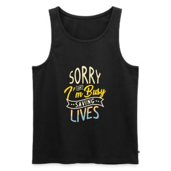 Diligently saving lives Irony Paramedic EMT - Men's Premium Organic Tank Top - black - Front - Michal (187cm)