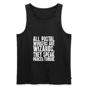 All Postal Workers Are Wizards Funny Mailman - Men's Premium Organic Tank Top - black - Front - AI Model Male 178 light (178cm)