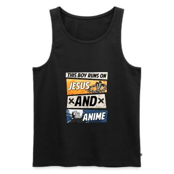 This Boy Runs On Jesus And Anime I kawaii chibi - Männer Premium Bio Tank Top - Schwarz - Vorne - AI Model Male 178 light (178cm)