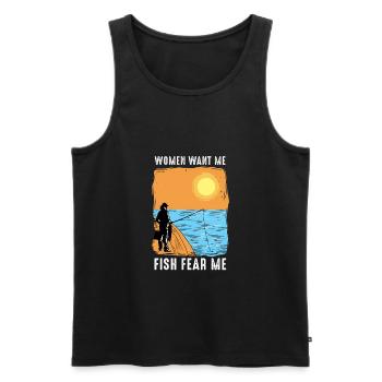 Woman Want Me Fish Fear Me I Funny Fishing - Men's Premium Organic Tank Top - black - Front - Michal (187cm)