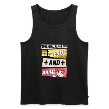 JUST A GIRL WHO RUNS JESUS AND ANIME - Männer Premium Bio Tank Top - Schwarz - Vorne - AI Model Male 178 light (178cm)