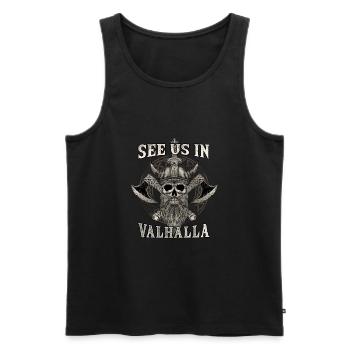 See Us In Valhalla I Viking Warrior I Mythology - Männer Premium Bio Tank Top - Schwarz - Vorne - AI Model Male 178 light (178cm)