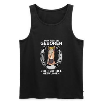 Zum Reiten geboren zur Schule gezwungen - Männer Premium Bio Tank Top - Schwarz - Vorne - AI Model Male 178 light (178cm)