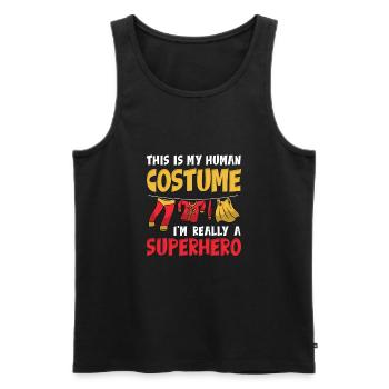 C’est mon costume humain, je suis vraiment un super-héros - Débardeur bio Premium Homme - noir - Devant - Michal (187cm)