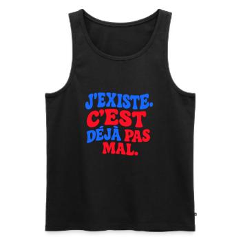 J’existe C’est déjà pas mal drôle rétro Humour - Débardeur bio Premium Homme - noir - Devant - AI Model Male 178 light (178cm)