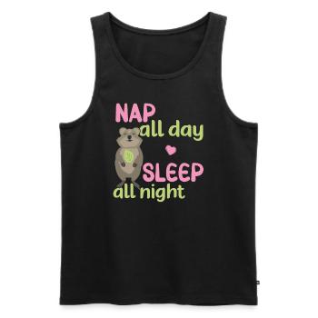 Sieste toute la journée - Dormir toute la nuit / Quokka souriant - Débardeur bio Premium Homme - noir - Devant - Michal (187cm)